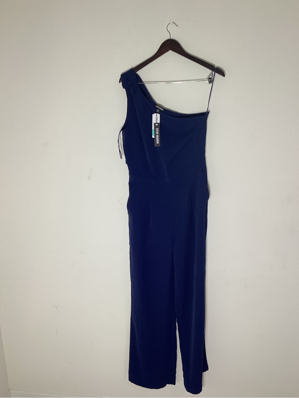 Steve Madden Esmeralda Blue One Shoulder Jumpsuit Medium NWT Wide Leg